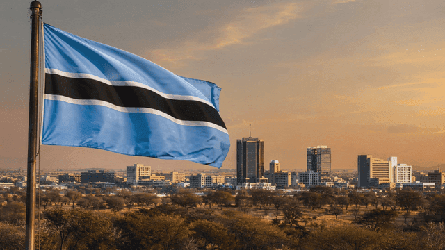 Cityscape and Botswana flag