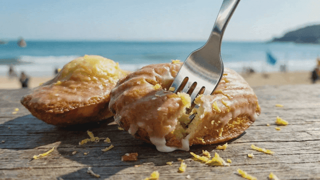 Lemon-glazed pastries by the beach