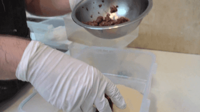 Dried figs placed onto dough in kitchen