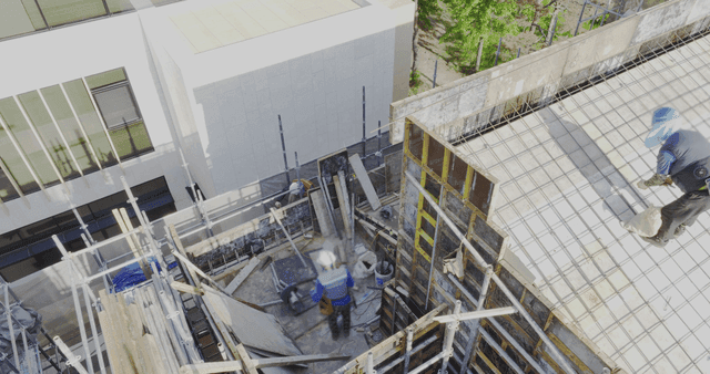 Construction workers on a building site