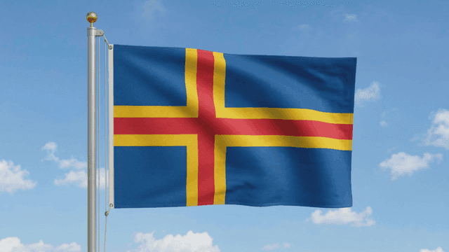 Åland Islands flag fluttering against clear sky
