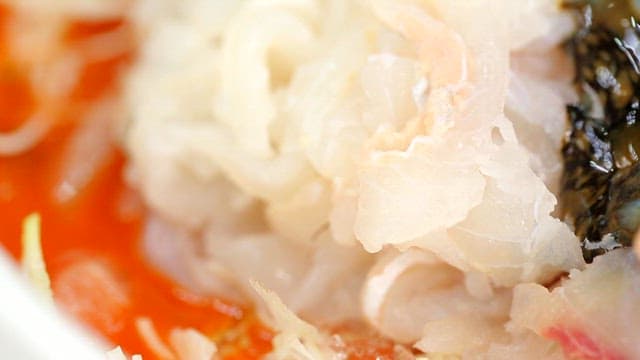 Close-up of fresh cold raw fish soup