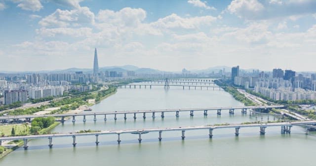 River flowing through a modern city