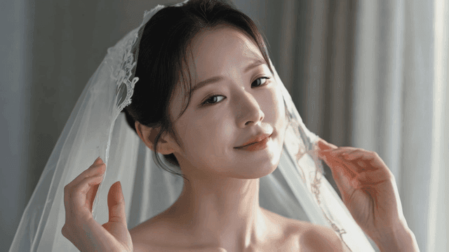 Smiling veiled bride