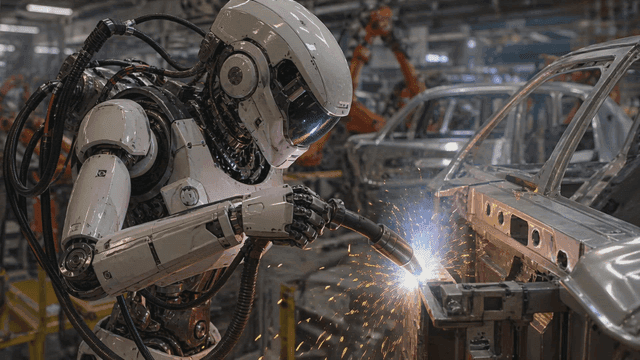 Welding robots in car factories