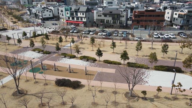 Winter city park with trees