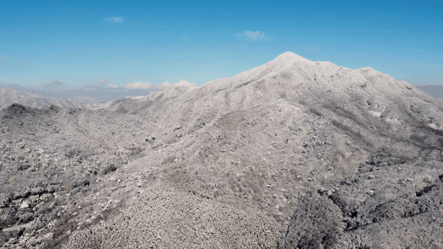 Snow-covered mountain ridges under clear sky