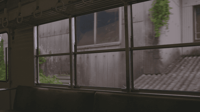 기차 창문 너머로 보이는 풍경