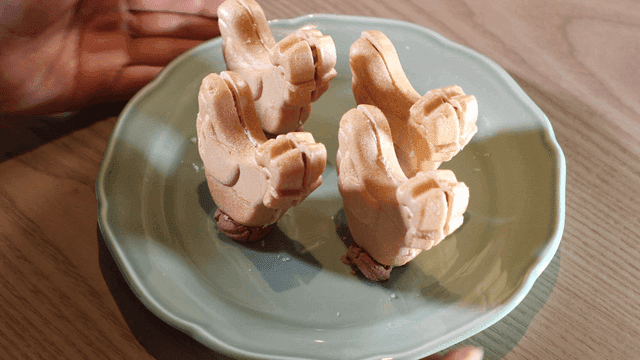 Heart-shaped monaka on plate