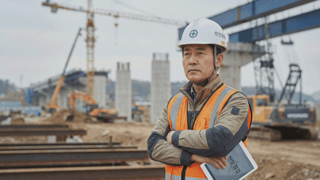 Construction site with a focused engineer