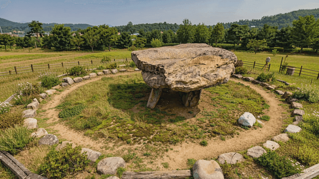 Ancient dolmen in a grassy field