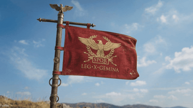 Roman legion flag waving in the wind