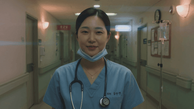 Nurse in night hospital hallway