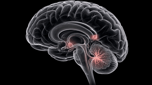 Detailed view of a human brain with highlighted areas