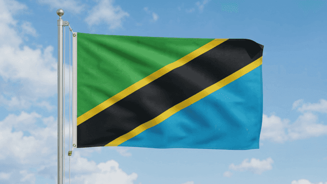 Flag of United Republic of Tanzania fluttering under clear sky