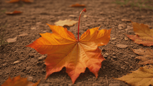 Red maple leaves lying on ground