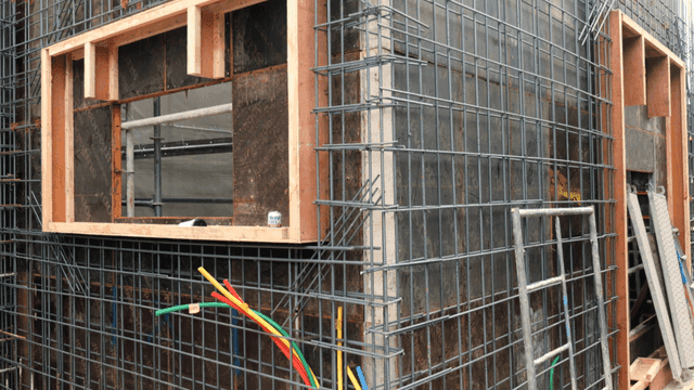 Construction site with steel framework