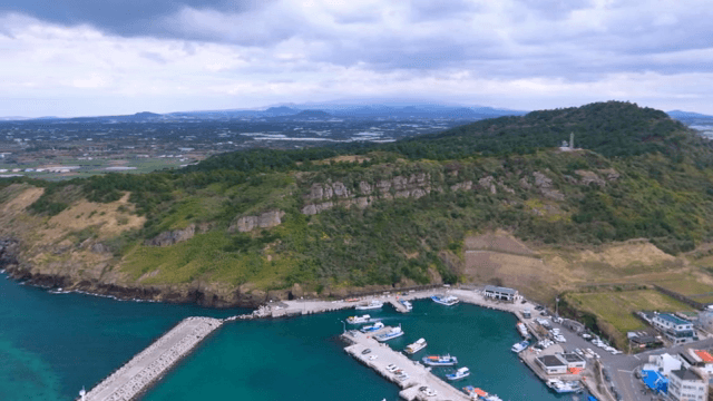 Scenic coastal view with a harbor