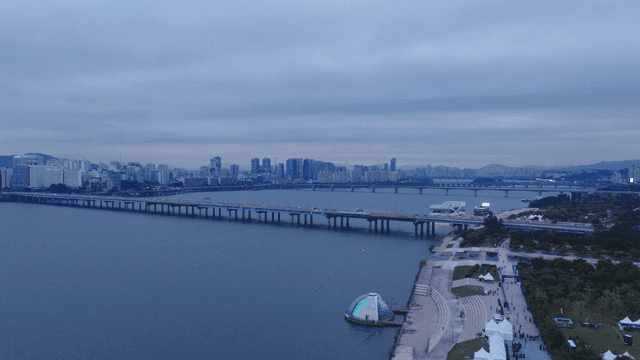 City skyline with a river and bridges