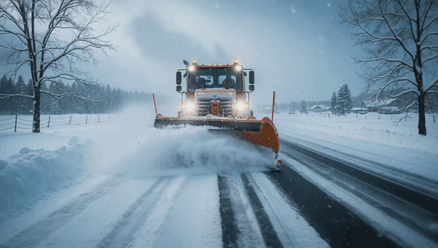 Snowplow clearing a snowy road