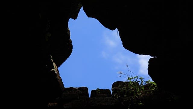 View of the sky through a cave opening