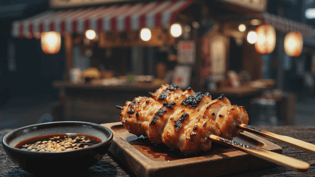 Grilled skewers with sauce at a street stall