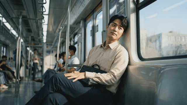 Office worker taking break on subway
