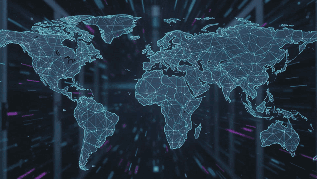 Digital world map with network connections