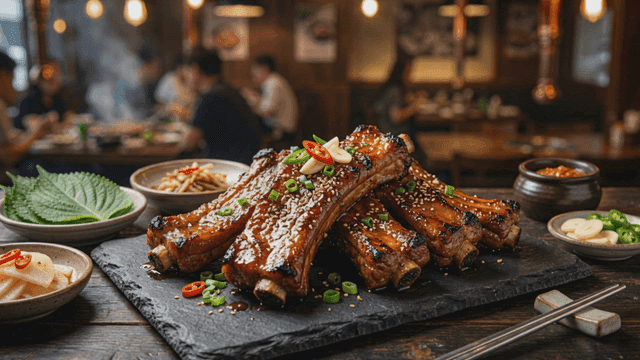 Marinated pork ribs with side dishes