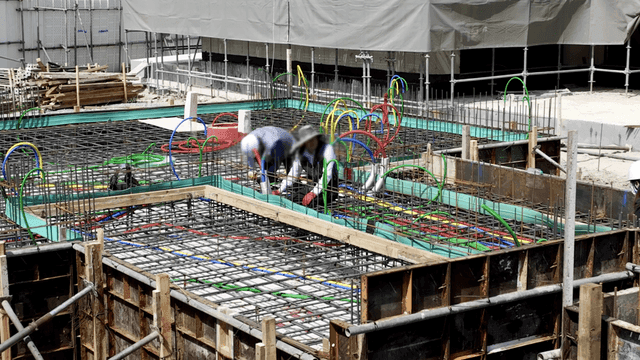 Construction workers at a building site