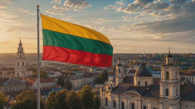 Lithuanian flag fluttering in wind and scenery