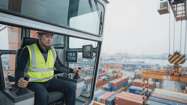 Crane operator managing cargo containers