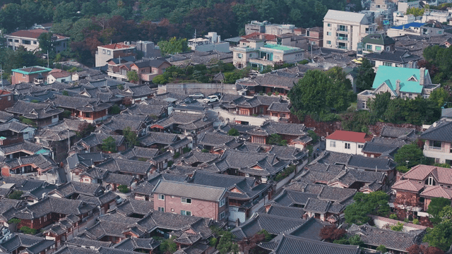 Hanok village with alleys and houses covered with tiles