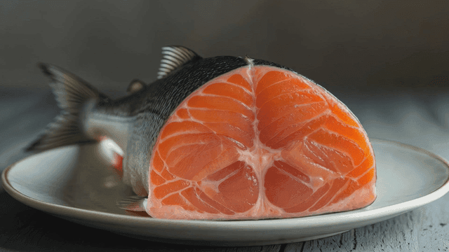 Close-up of cross-section of fresh salmon
