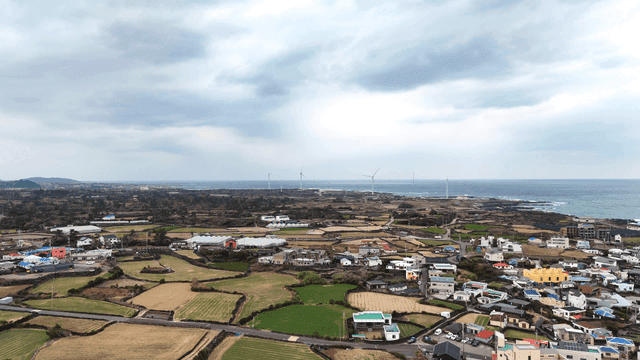 Rural village with wind turbines