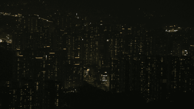 City skyline lit up at night