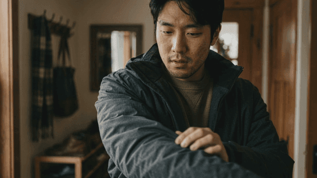 Man touching his jacket