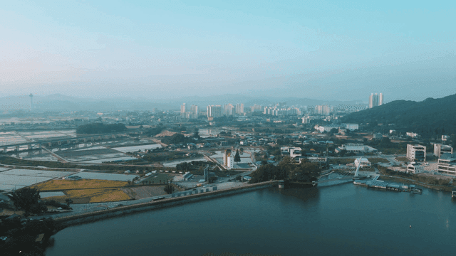 Cityscape with river and buildings