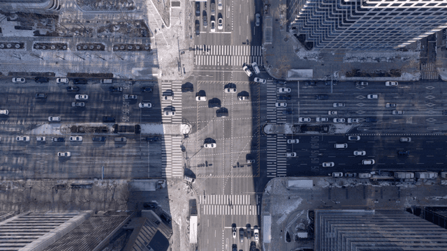 Busy city intersection with traffic