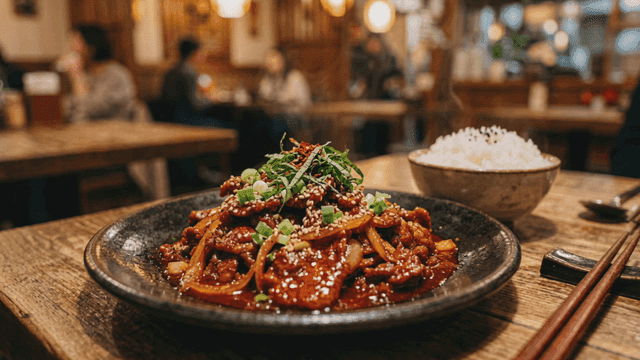 Spicy stir-fried pork at restaurant