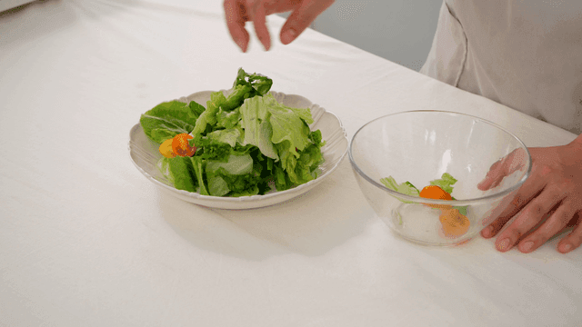 Chef preparing salad with fresh vegetables