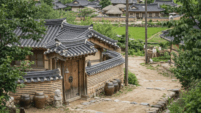 Traditional Korean village with hanok houses