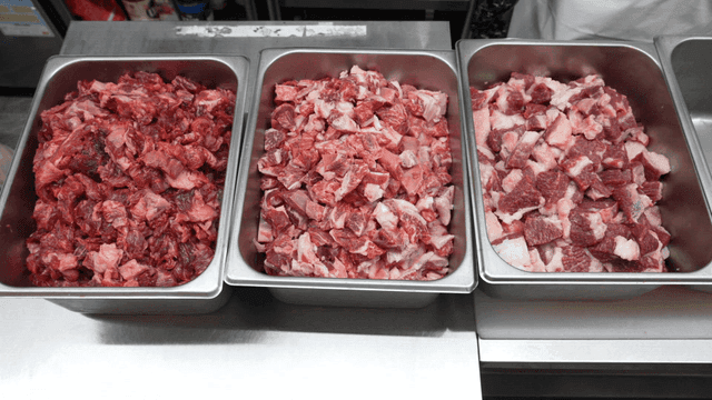 Assorted beef cuts placed in kitchen trays