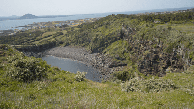 Scenic coastal cliff with lush greenery