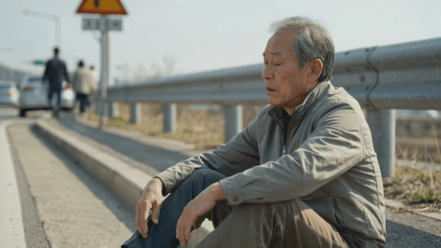 Old man sitting by roadside