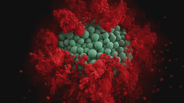 Green sphere surrounded by red waves