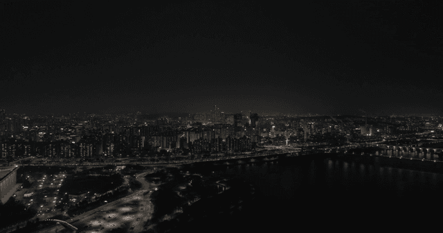 Night view of city with high-rise buildings