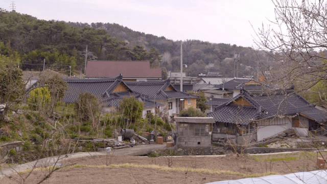 Traditional Korean village with tiled roofs