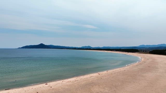 잔잔한 파도가 있는 고요한 해변