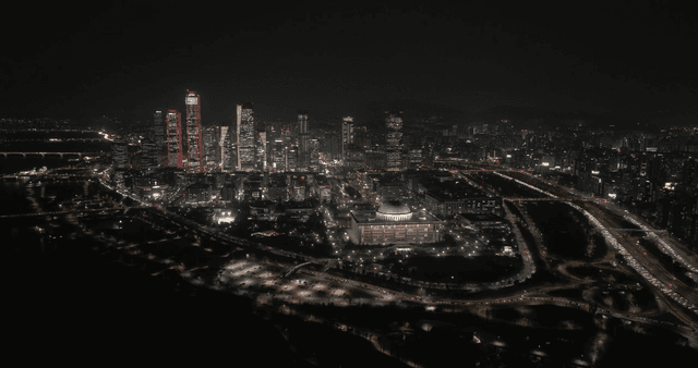 Night view of a bustling city skyline